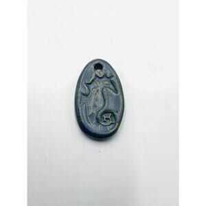 Vintage Seahorse Blue Glazed Ceramic Oval Pendant For A Necklace!! S1